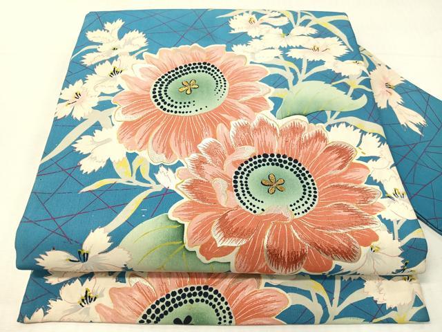平和屋着物●アンティーク　大正ロマン　全通柄　九寸名古屋帯　手刺繍　草花文　金糸　正絹　逸品　CABI4011vp