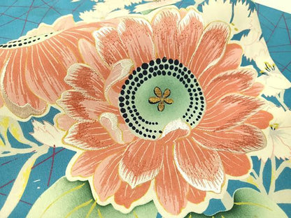 平和屋着物●アンティーク　大正ロマン　全通柄　九寸名古屋帯　手刺繍　草花文　金糸　正絹　逸品　CABI4011vp