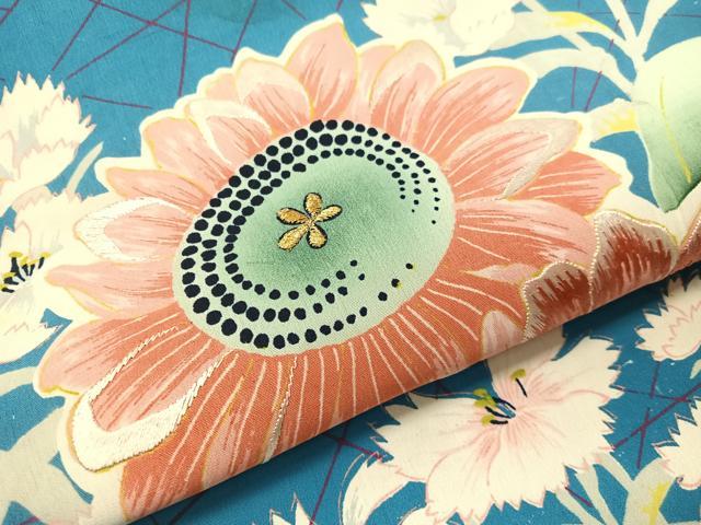 平和屋着物●アンティーク　大正ロマン　全通柄　九寸名古屋帯　手刺繍　草花文　金糸　正絹　逸品　CABI4011vp