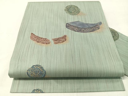 平和屋着物●九寸名古屋帯　陶器文　金糸　正絹　逸品　未使用　CABI4012vp