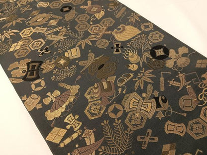 平和屋着物●全通柄　本袋帯　唐織　宝尽くし花文　金糸　正絹　逸品　CABI4013vp