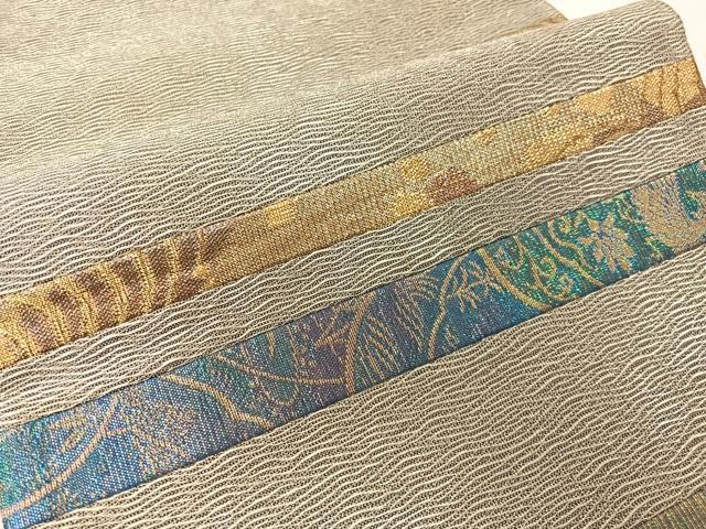 平和屋着物▼太鼓柄袋帯　櫛織　切嵌　横段花鳥文　金銀糸　正絹　逸品　CABI4018vp