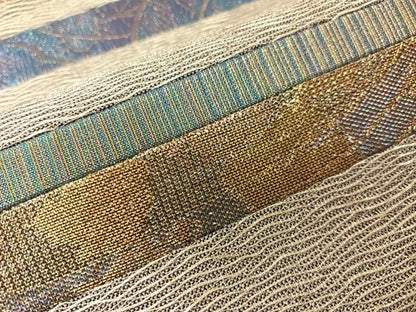 平和屋着物▼太鼓柄袋帯　櫛織　切嵌　横段花鳥文　金銀糸　正絹　逸品　CABI4018vp