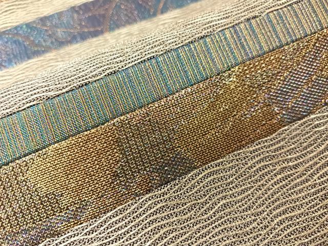 平和屋着物▼太鼓柄袋帯　櫛織　切嵌　横段花鳥文　金銀糸　正絹　逸品　CABI4018vp