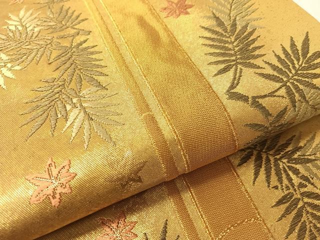 平和屋着物▼六通柄袋帯　唐織　蒔絵献上竹笹文　金糸　引箔　正絹　逸品　CABI4019vp