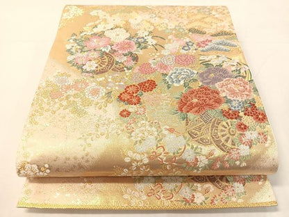平和屋着物▼六通柄袋帯　唐織　花車文　金糸　正絹　逸品　CABI4020vp