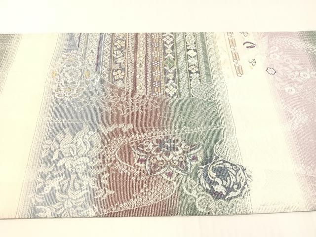 平和屋着物●両面　全通全景袋帯　輪奈織　螺鈿箔　流水吉祥花鳥文　金銀糸　やまと誂製　正絹　逸品　未使用　CABI4024vp
