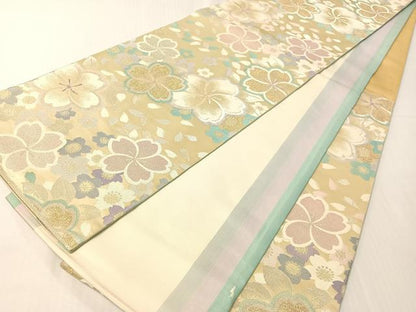 平和屋着物●両面　六通柄袋帯　舞桜　金銀糸　正絹　逸品　CABI4026vp