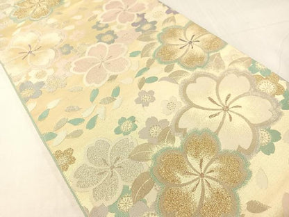 平和屋着物●両面　六通柄袋帯　舞桜　金銀糸　正絹　逸品　CABI4026vp