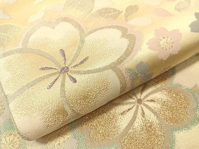 平和屋着物●両面　六通柄袋帯　舞桜　金銀糸　正絹　逸品　CABI4026vp