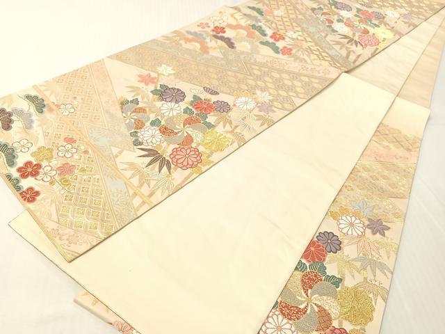 平和屋着物●六通柄袋帯　唐織　松皮菱松竹梅花文　金糸　正絹　逸品　CABI4027vp