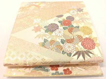 平和屋着物●六通柄袋帯　唐織　松皮菱松竹梅花文　金糸　正絹　逸品　CABI4027vp