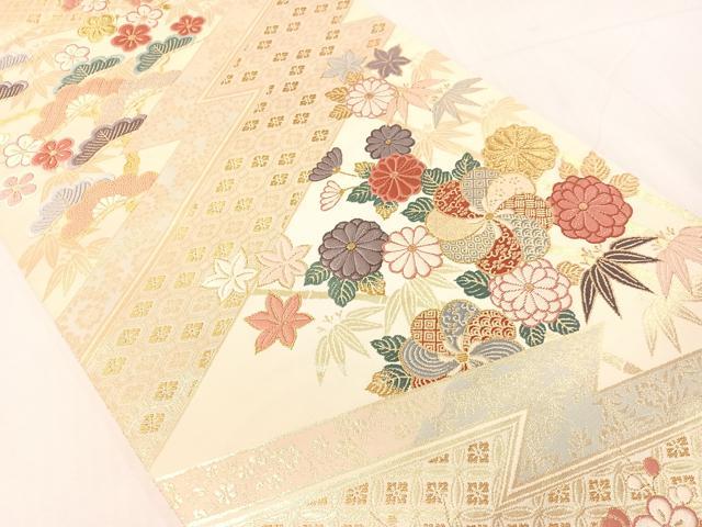 平和屋着物●六通柄袋帯　唐織　松皮菱松竹梅花文　金糸　正絹　逸品　CABI4027vp