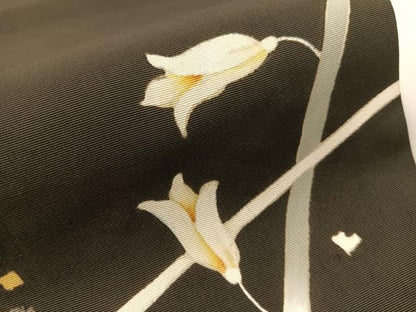 平和屋着物●塩瀬　九寸開き名古屋帯　手描き　枝花文　黒地　正絹　逸品　CABI4030vp