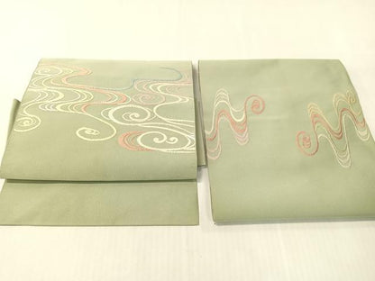 平和屋着物●爪掻き本綴れ　つけ帯　唐織　流水文　正絹　逸品　CABI4034vp