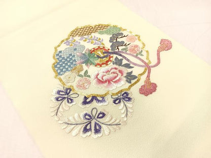 平和屋着物●総刺繍　つけ帯　駒刺繍　鏡裏花文　金糸　正絹　逸品　CABI4035vp