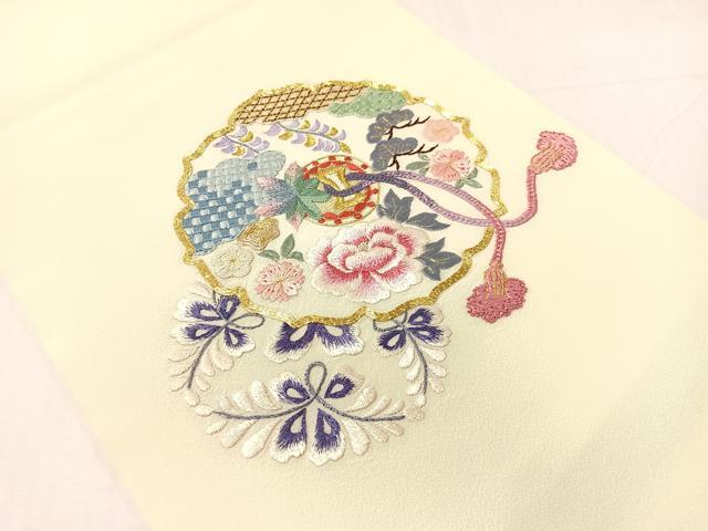 平和屋着物●総刺繍　つけ帯　駒刺繍　鏡裏花文　金糸　正絹　逸品　CABI4035vp