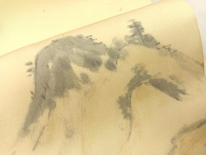 平和屋着物●塩瀬　つけ帯　作家物　手描き　風景文　正絹　逸品　CABI4037vp