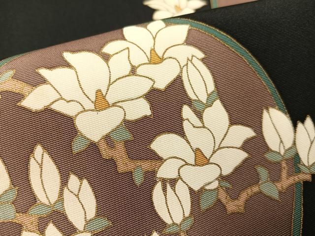 平和屋着物●塩瀬　つけ帯　枝花丸文　黒地　金彩　正絹　逸品　CABI4038vp