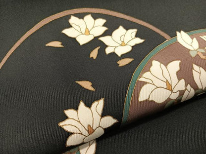 平和屋着物●塩瀬　つけ帯　枝花丸文　黒地　金彩　正絹　逸品　CABI4038vp