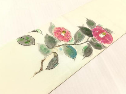 平和屋着物●塩瀬　つけ帯　作家物　手描き　枝椿　正絹　逸品　CABI4039vp