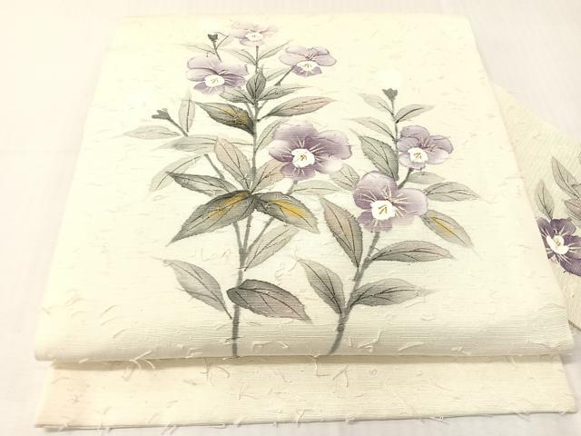 平和屋着物●内田晴祥　九寸名古屋帯　手描き　ひげ紬　草花文　正絹　逸品　CABI4041vp