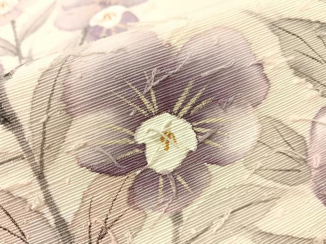 平和屋着物●内田晴祥　九寸名古屋帯　手描き　ひげ紬　草花文　正絹　逸品　CABI4041vp