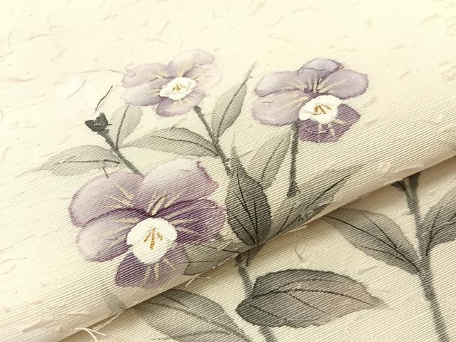 平和屋着物●内田晴祥　九寸名古屋帯　手描き　ひげ紬　草花文　正絹　逸品　CABI4041vp