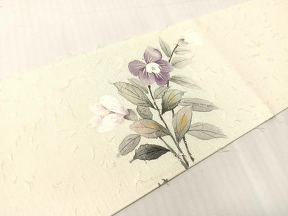 平和屋着物●内田晴祥　九寸名古屋帯　手描き　ひげ紬　草花文　正絹　逸品　CABI4041vp