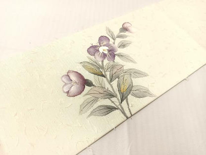 平和屋着物●内田晴祥　九寸名古屋帯　手描き　ひげ紬　草花文　正絹　逸品　CABI4041vp