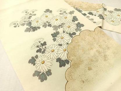 平和屋着物●塩瀬　九寸名古屋帯　手描き　雲取り菊文　金彩　正絹　逸品　CABI4042vp
