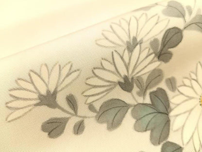 平和屋着物●塩瀬　九寸名古屋帯　手描き　雲取り菊文　金彩　正絹　逸品　CABI4042vp
