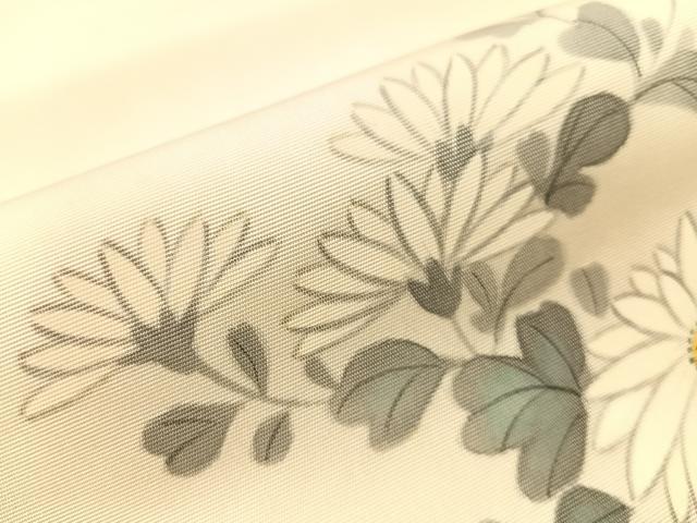 平和屋着物●塩瀬　九寸名古屋帯　手描き　雲取り菊文　金彩　正絹　逸品　CABI4042vp