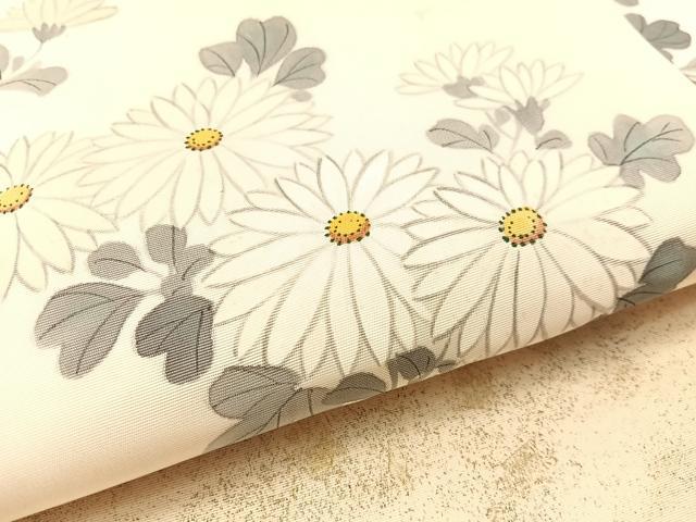 平和屋着物●塩瀬　九寸名古屋帯　手描き　雲取り菊文　金彩　正絹　逸品　CABI4042vp