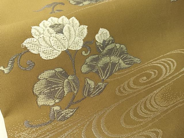 平和屋着物●九寸名古屋帯　唐織　厳島蓮唐花文様　銀糸　正絹　逸品　CABI4044vp