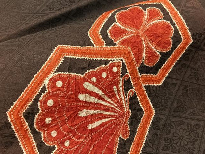 平和屋着物●九寸名古屋帯　総絞り　亀甲花蝶文　正絹　逸品　CABI4045vp