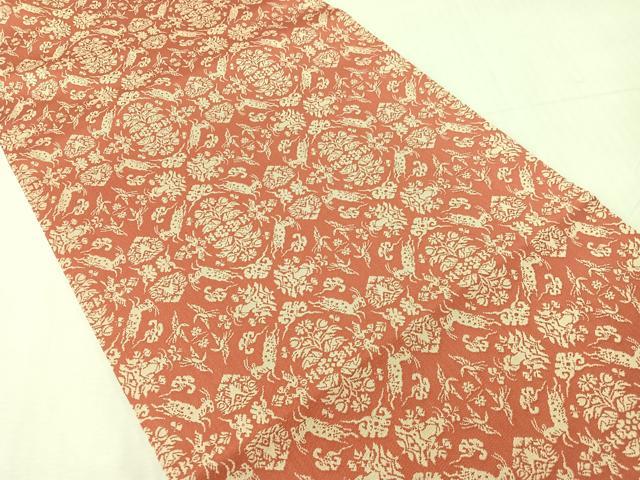 平和屋着物●龍村美術織物　九寸開き名古屋帯　山羊花卉文錦　正絹　逸品　CABI4046vp