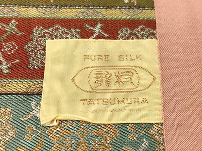 平和屋着物●龍村美術織物　九寸開き名古屋帯　唐花雙鳥長斑錦　金銀糸　正絹　逸品　CABI4047vp