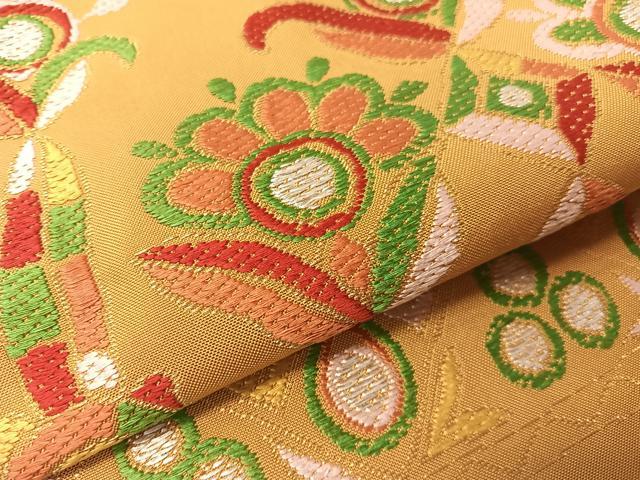 平和屋着物●洛風林　工芸帯地　九寸名古屋帯　唐織　吉祥花文　金銀糸　正絹　逸品　CABI4048vp