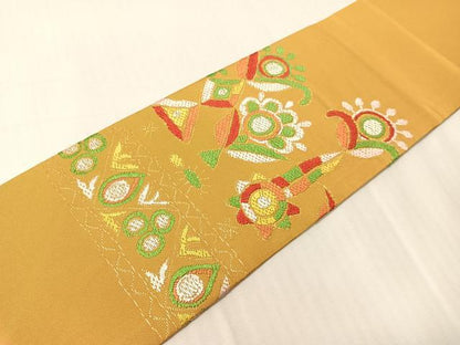 平和屋着物●洛風林　工芸帯地　九寸名古屋帯　唐織　吉祥花文　金銀糸　正絹　逸品　CABI4048vp