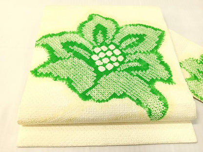 平和屋着物●名門　藤娘きぬたや・総絞り　九寸名古屋帯　草花文　正絹　逸品　CABI4049vp