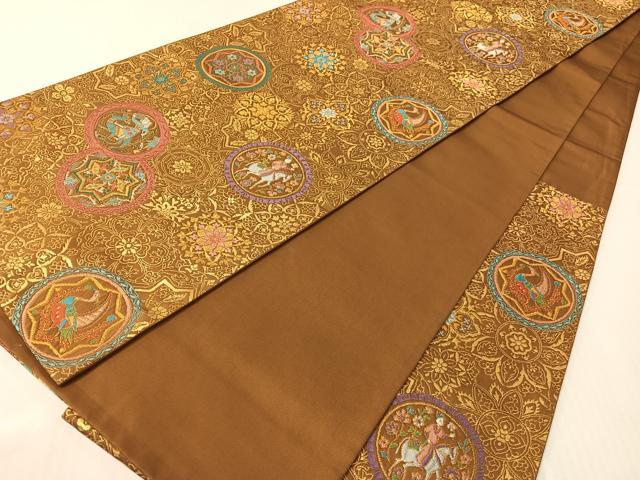 平和屋着物●六通柄袋帯　人物花絵皿文　金糸　正絹　逸品　CABI4053vp