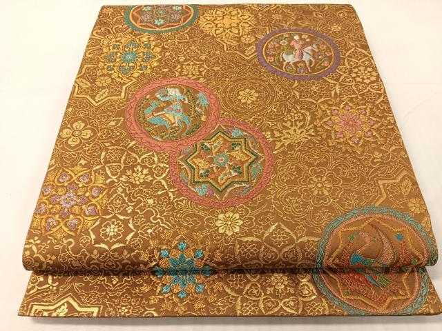 平和屋着物●六通柄袋帯　人物花絵皿文　金糸　正絹　逸品　CABI4053vp