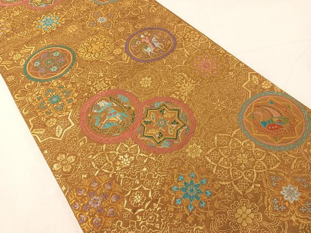 平和屋着物●六通柄袋帯　人物花絵皿文　金糸　正絹　逸品　CABI4053vp