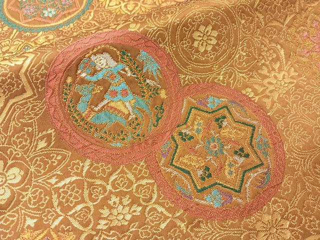 平和屋着物●六通柄袋帯　人物花絵皿文　金糸　正絹　逸品　CABI4053vp