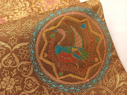 平和屋着物●六通柄袋帯　人物花絵皿文　金糸　正絹　逸品　CABI4053vp