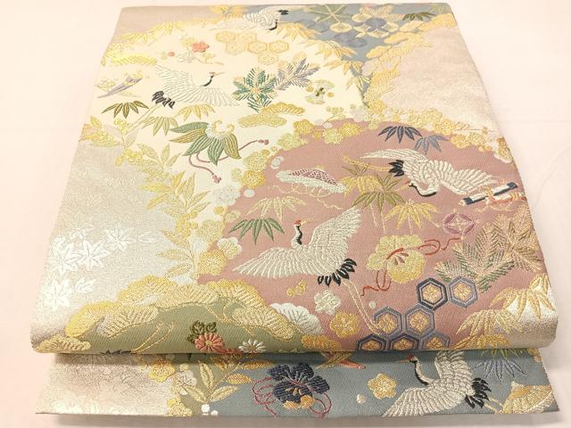 平和屋着物●「美しいキモノ」お馴染みのメーカー となみ織物 六通柄袋帯 唐織 砂金織 松竹梅飛鶴文 金銀糸 証紙付き 正絹 逸品 CABI4056vp