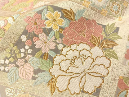 平和屋着物●六通柄袋帯　唐織　正倉院花文　金糸　正絹　逸品　CABI4058vp