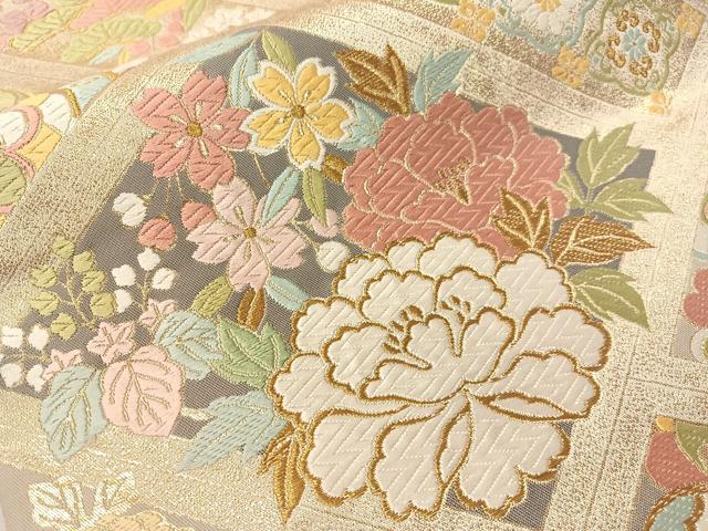平和屋着物●六通柄袋帯　唐織　正倉院花文　金糸　正絹　逸品　CABI4058vp