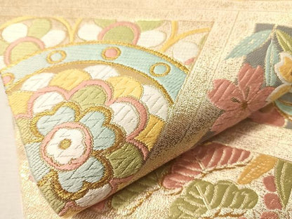 平和屋着物●六通柄袋帯　唐織　正倉院花文　金糸　正絹　逸品　CABI4058vp